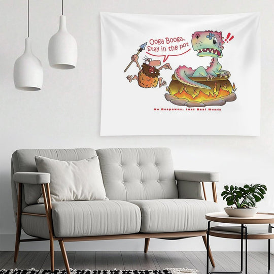 Funny Caveman Dino T-shirt - Ooga Booga Hunter Tee Tapestry