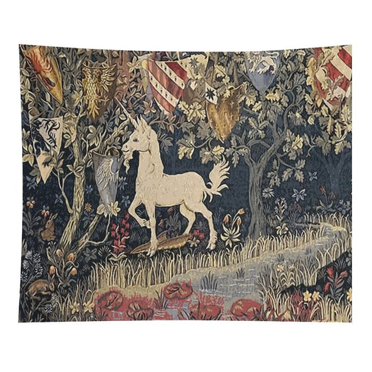 Medieval Unicorn Midnight Floral Tapestry Tapestry