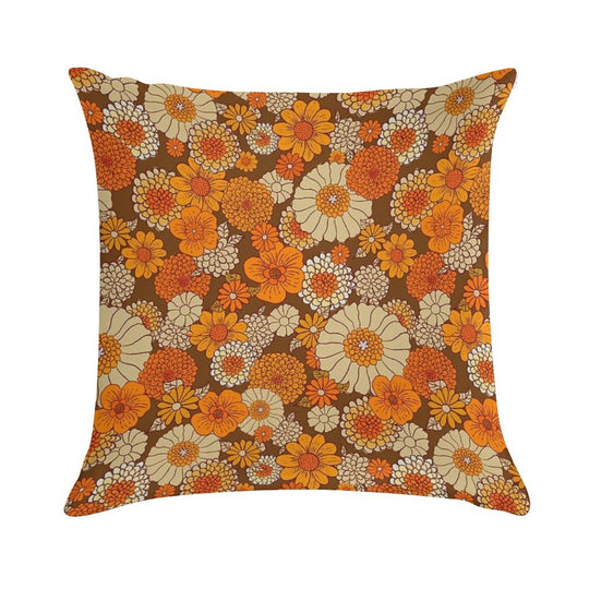 70s Retro Daisies, Vintage Flower Power, Orange And Brown, Boho, Soft Ultra-Soft Texture Throw Pillow