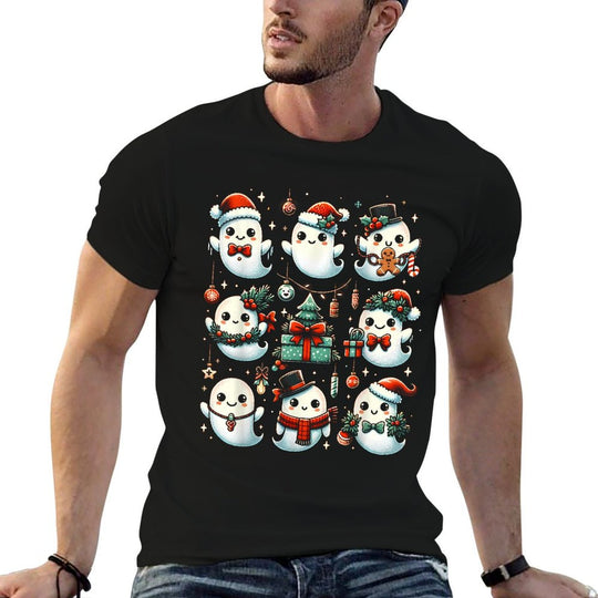 Spooky Christmas Boo Ghost Santa Hat Xmas Holiday Boys Girls  Stretchy T-Shirt