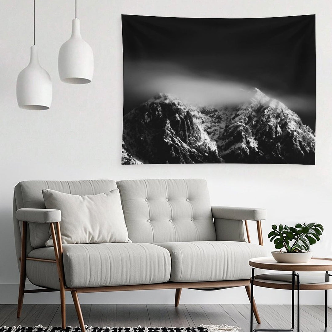 Black And White Long Exposure of Clouds Above Mountain Tapestry