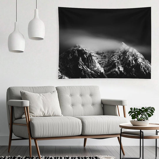 Black And White Long Exposure of Clouds Above Mountain Tapestry