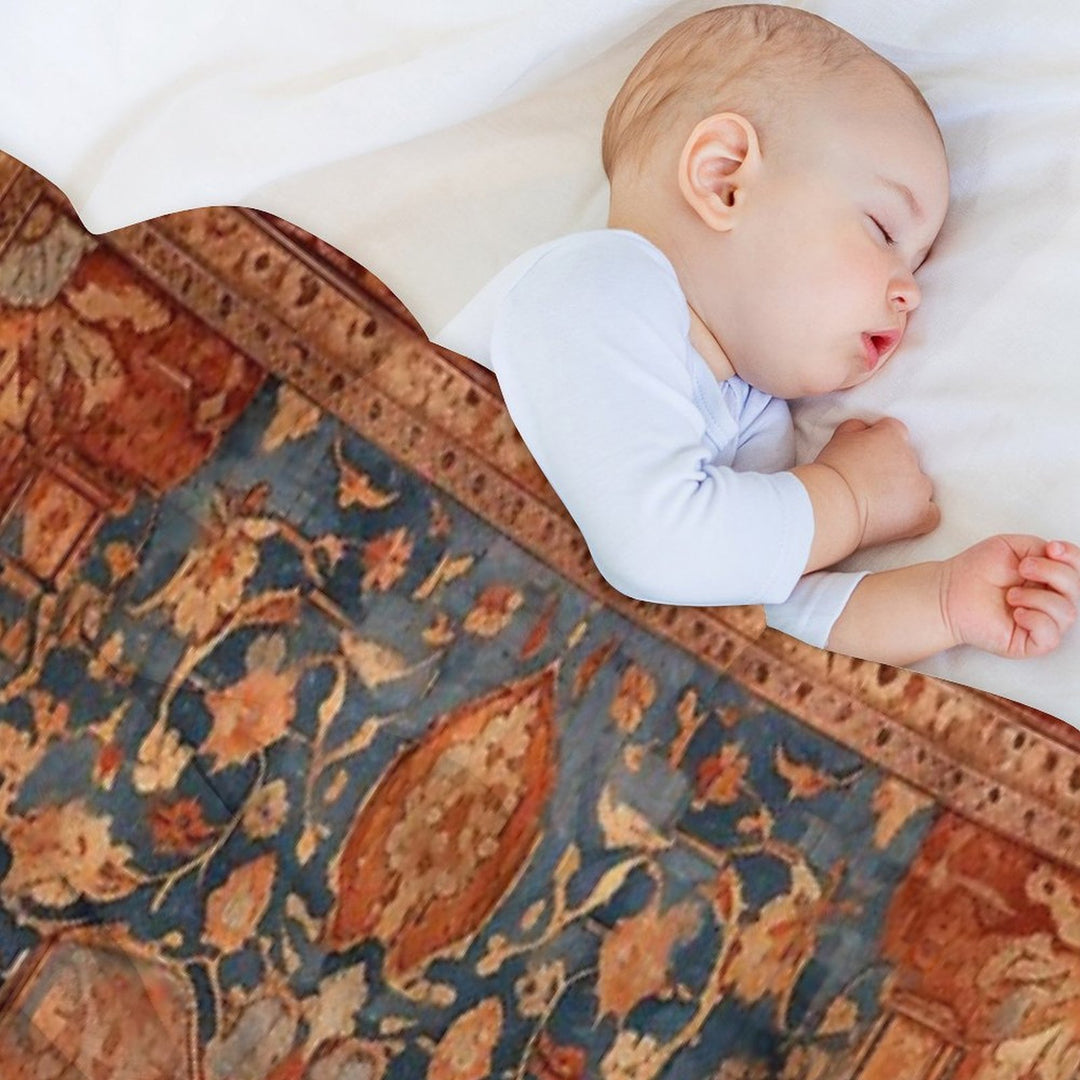 Antique Persian Rug Blue And Ginger Plush Throw Blanket