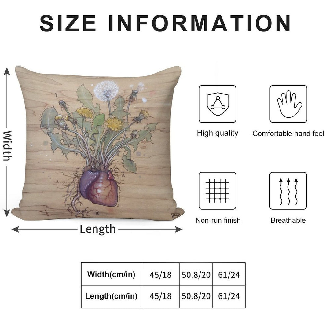 Dandelion Heart Soft Warmth Comfort Throw Pillow