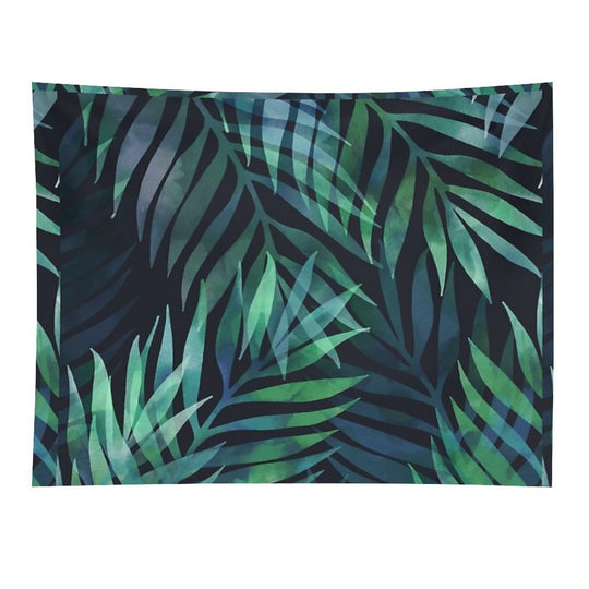 Dark Green Palms Leaves Pattern Tapestry