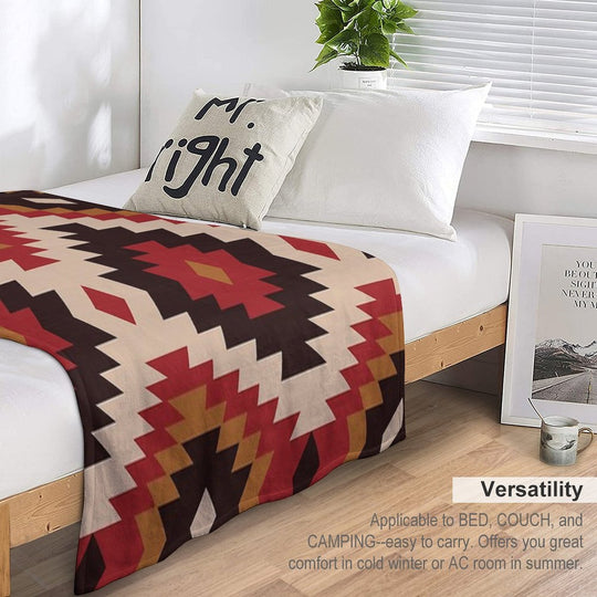 Navajo Red And Mustard Plush Throw Blanket