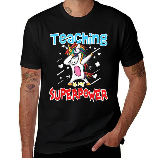 Teaching Is My Super Power Gift For Teacher Unicorn Men Women  Ribbed Collar T-Shirt