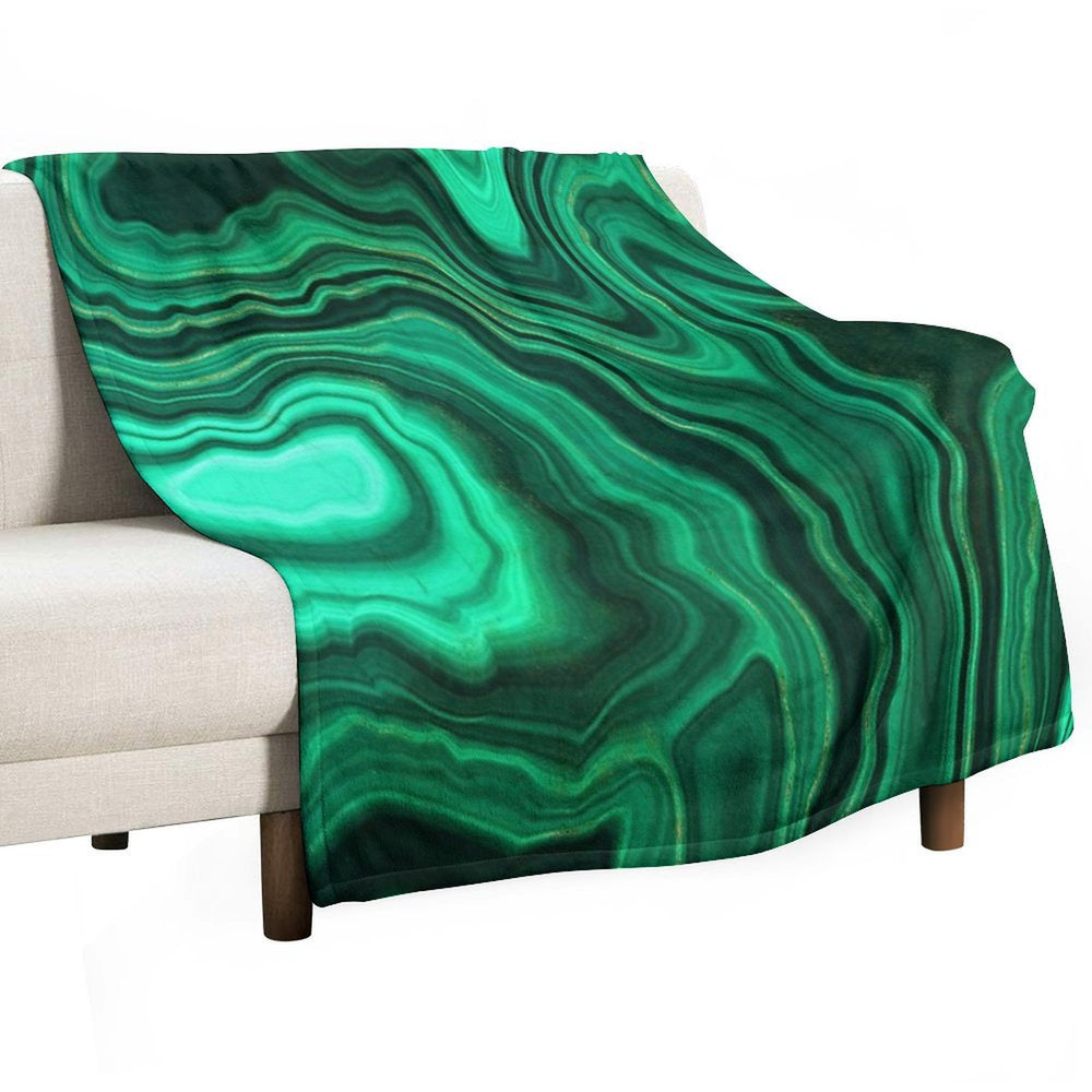 Malachite Green Faux Marble with Gold Veins III Anti-pilling Throw Blanket