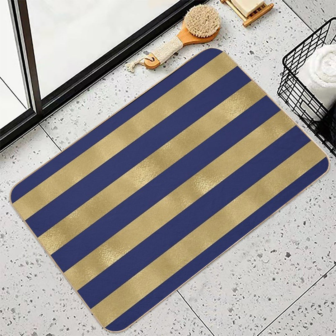 Navy Blue And Gold Metallic Horizontal Stripes  Eco-Friendly Bath Mat