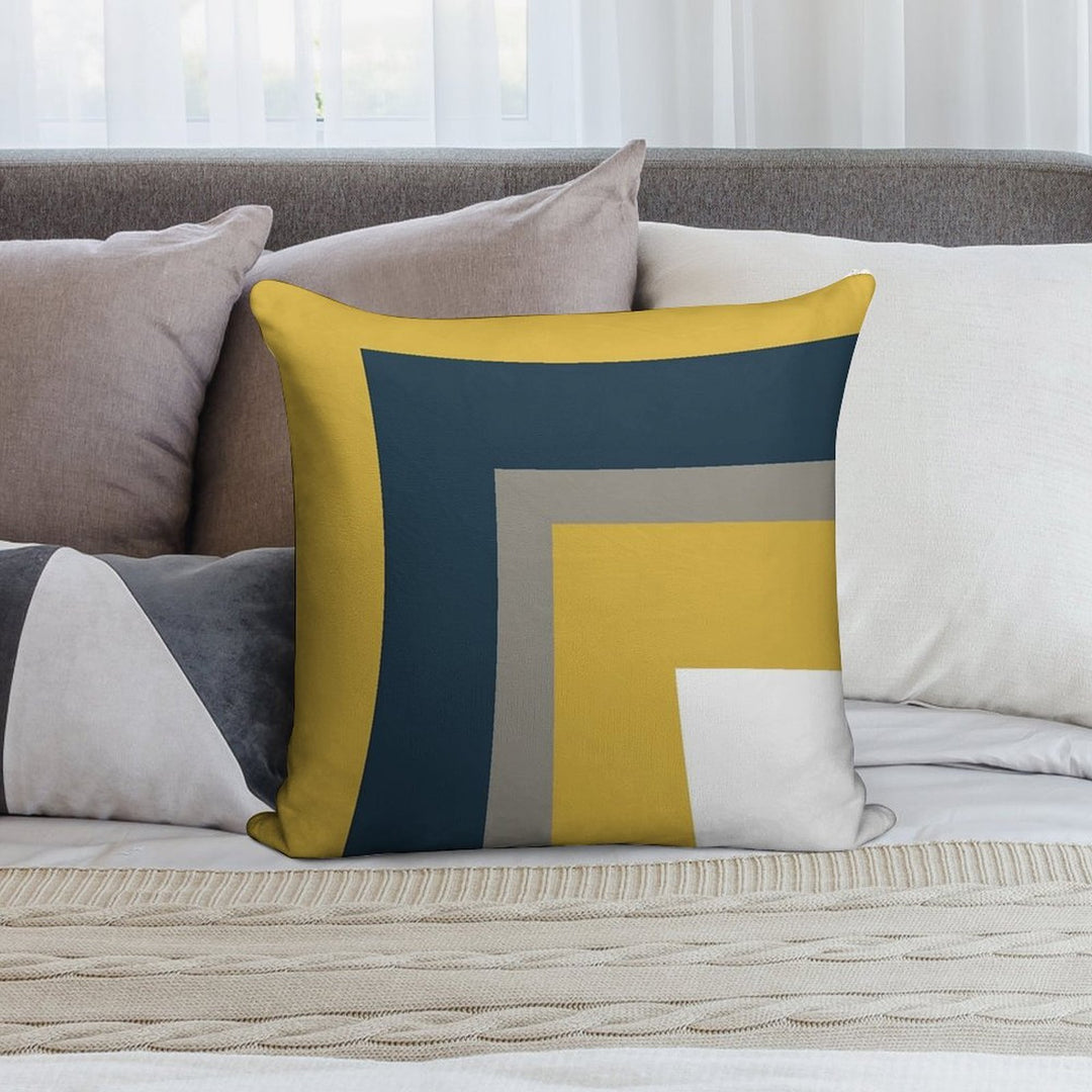 Half Frame Minimalist Geometric Pattern in Mustard Yellow, Navy Blue, Grey, And White Soft Skin-Friendly Throw Pillow