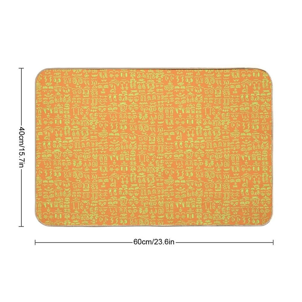 Doodles with Yellow Strokes on An Orange Background  Anti-Trip Bath Mat