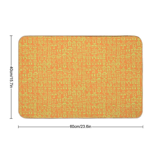Doodles with Yellow Strokes on An Orange Background  Anti-Trip Bath Mat