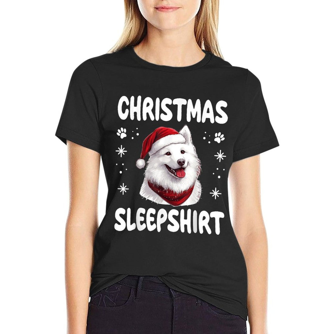 Samoyed Dog Dog Nightgown Pajama Christmas Sleepshirt Men Women Kids  Ribbed Collar T-Shirt
