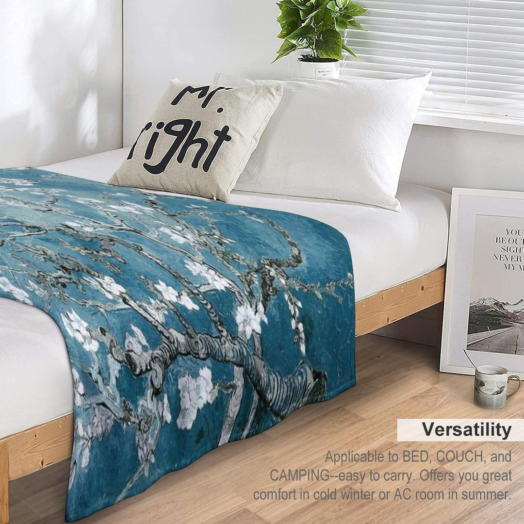 Vincent Van Gogh Almond Blossoms Teal Elegance Machine-washable Throw Blanket
