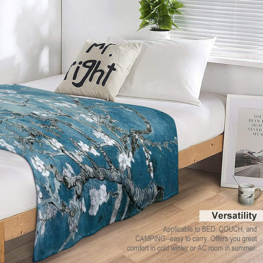 Vincent Van Gogh Almond Blossoms Teal Elegance Machine-washable Throw Blanket