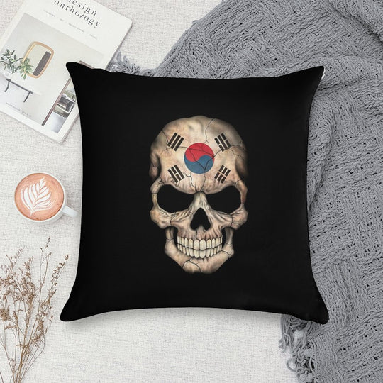 South Korean Flag Skull Soft Shrink-Resistant Throw Pillow