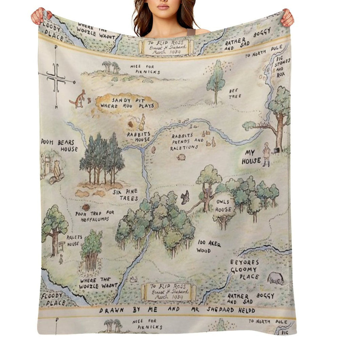 Hundred Acre Wood Map Sustainable Throw Blanket