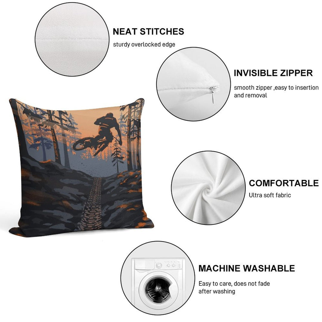 Retro Styled Mountain Biking Dirt Jumper Sunset Soft Warmth Comfort Throw Pillow