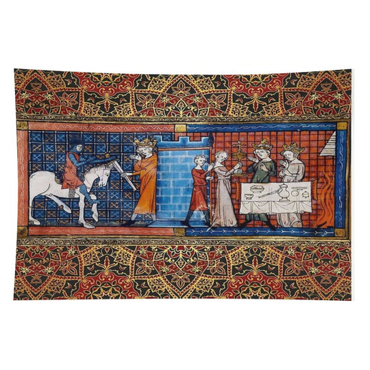 Perceval in Grail Castle  Arthurian Legends Medieval Miniature Tapestry
