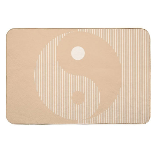 Geometric Lines Ying And Yang III in Beige Shades  Repositionable Bath Mat