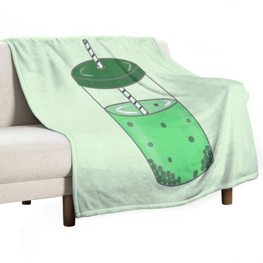 Green Boba Digital Doodle Gift-ready Throw Blanket