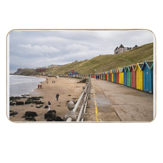 Whitby Beach Huts Durable Bath Mat