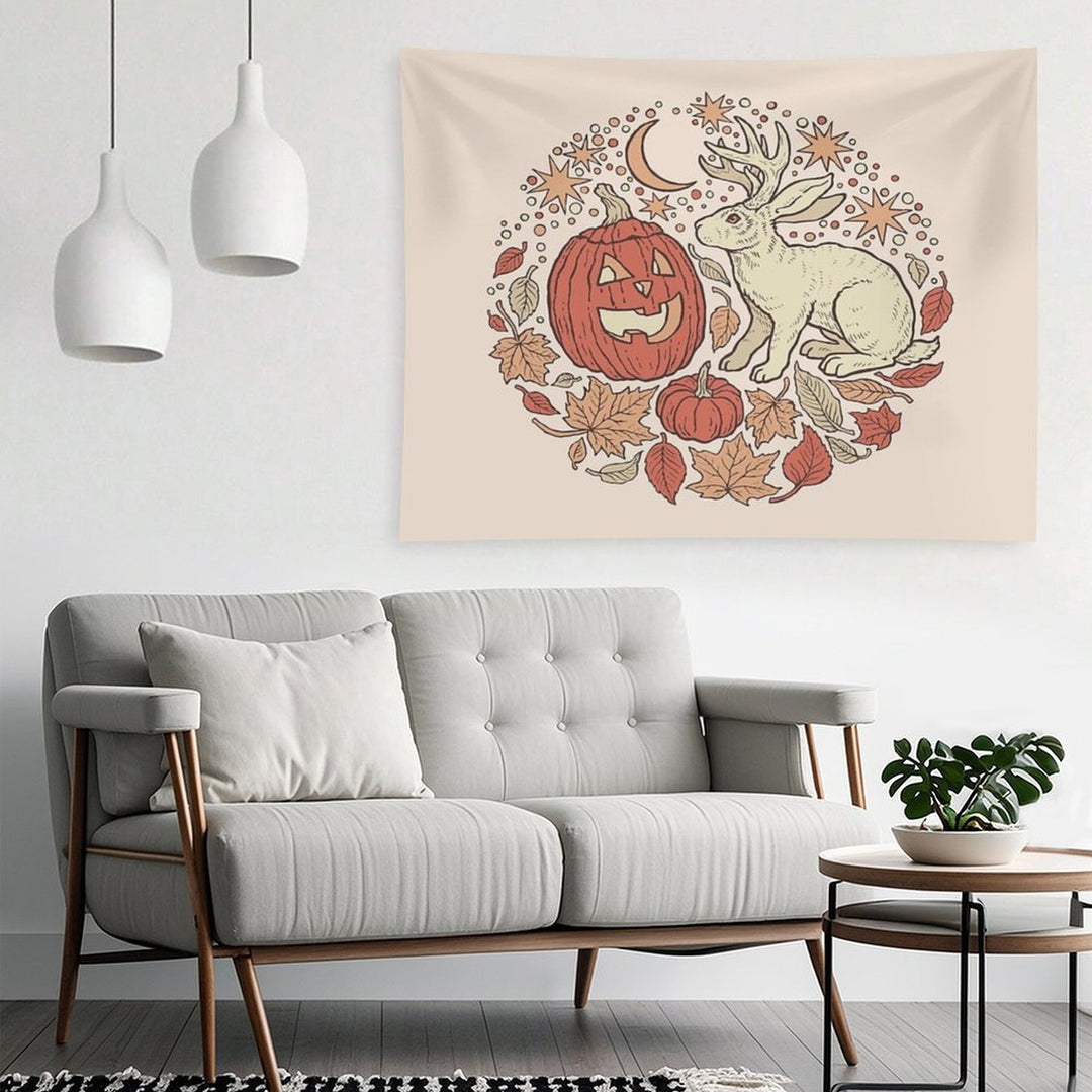Halloween Friends  Jackalope And Jack-O-Lantern Autumn Art Tapestry