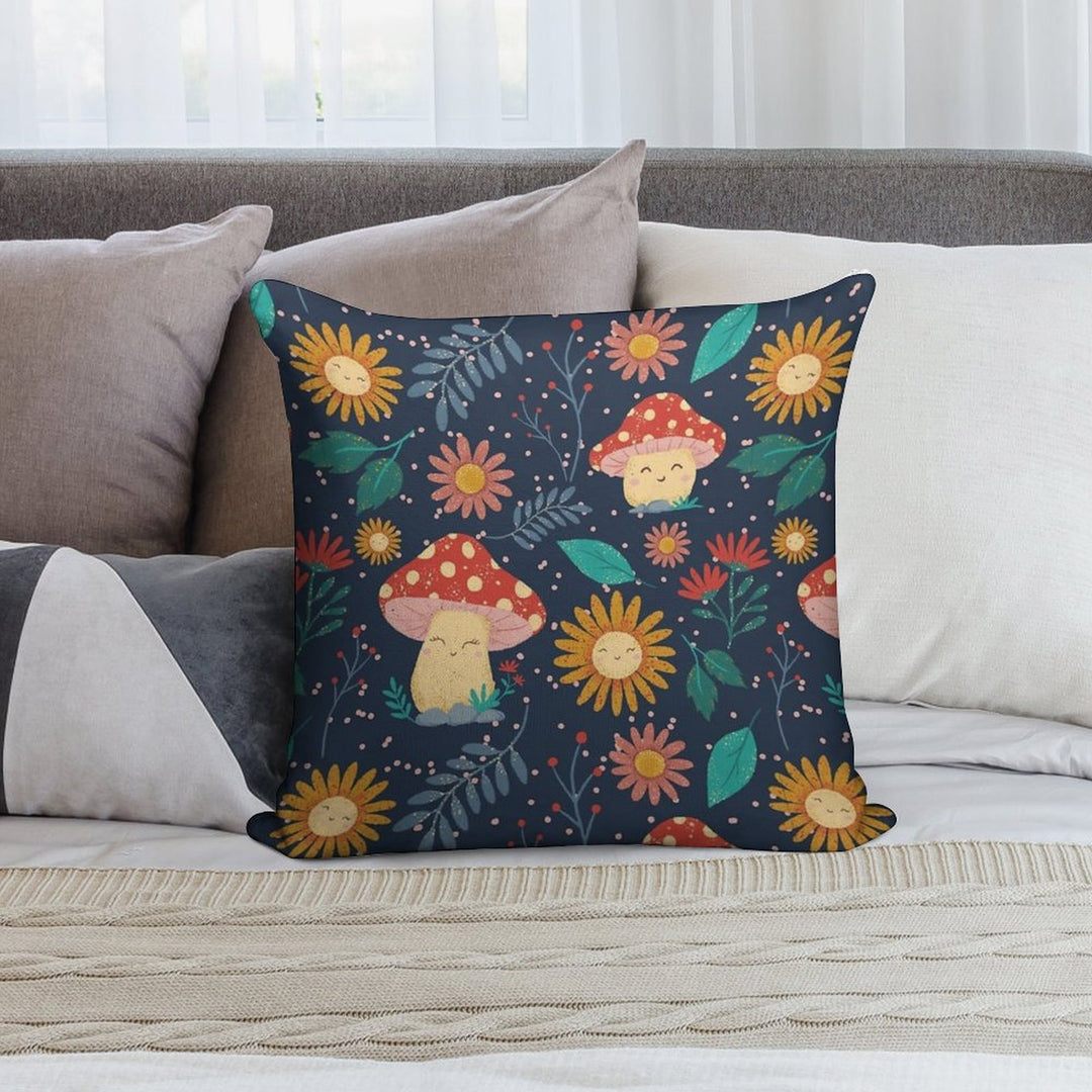 Floral Cute Mushrooms Soft High-Density Material Throw Pillow