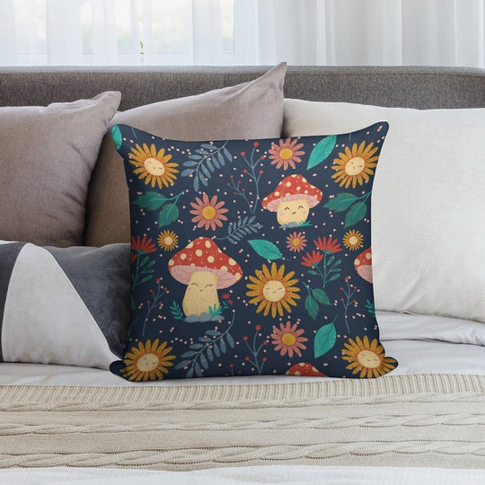 Floral Cute Mushrooms Soft High-Density Material Throw Pillow