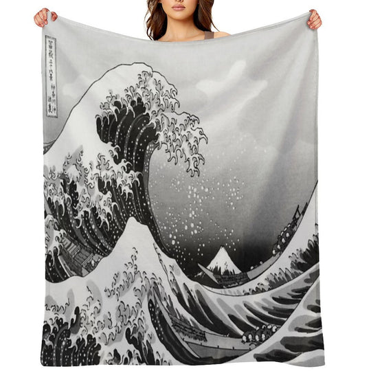Great Wave Monochrome Shrink-resistant Throw Blanket