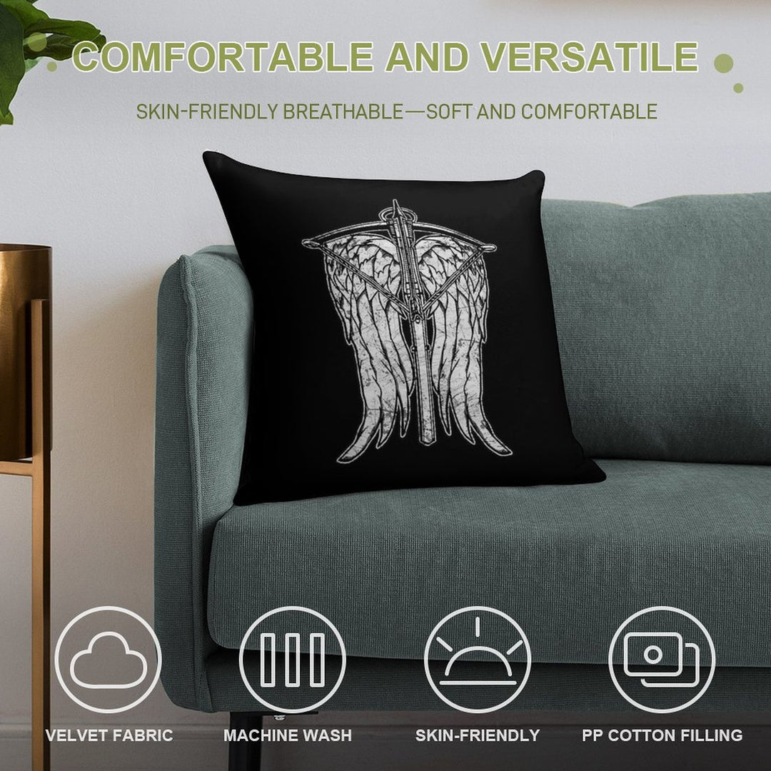 Angel Wings And Crossbow (Dirty) Soft Hidden Zipper Throw Pillow