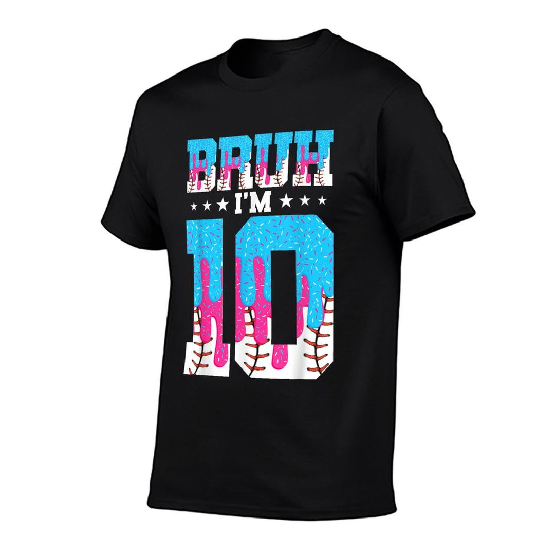 Bruh 10th Birthday Boy Baseball Ice Cream Drip 10 Year Old  High-quality Stitching T-Shirt