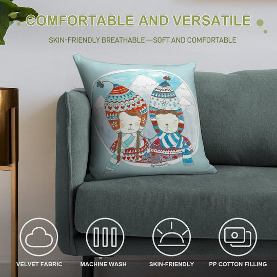 Winter Hats Mint Soft Bedroom Essential Throw Pillow