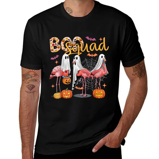 Boo Squad Three Cute Flamingos Cosplay Ghosts Halloween Bird  Relaxed-fit T-Shirt