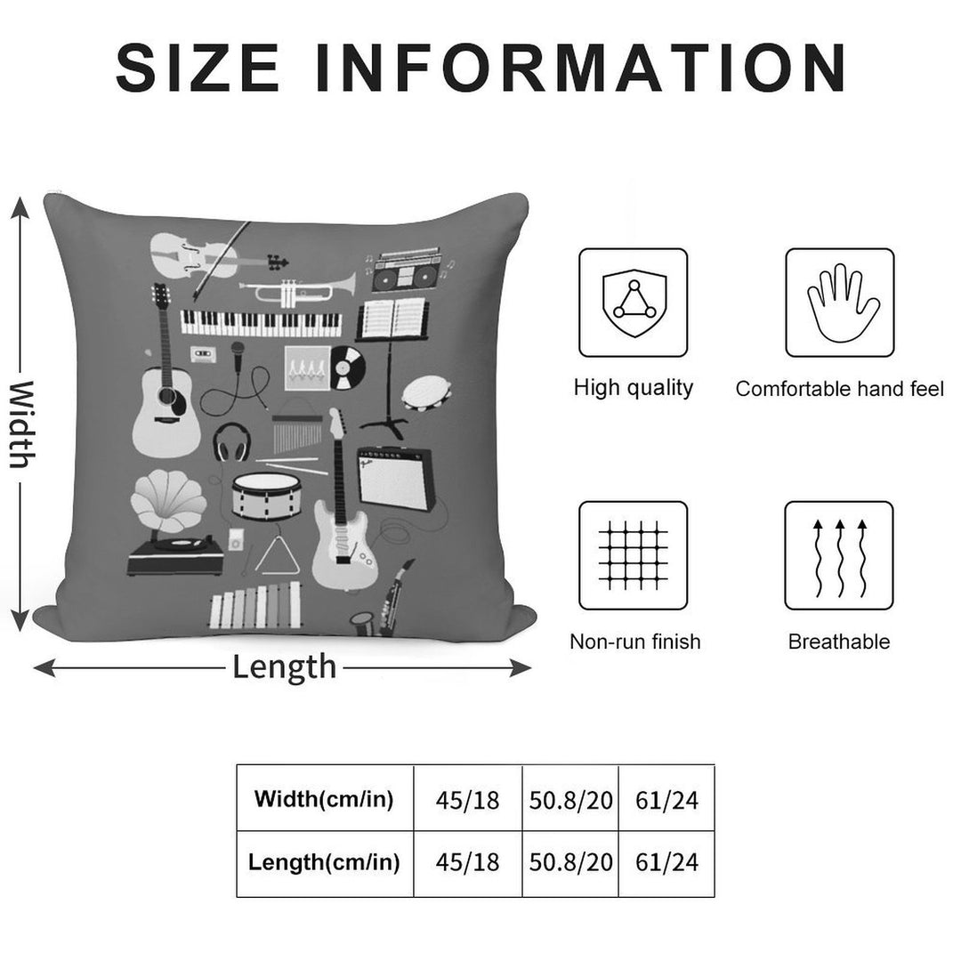 Music Things Soft Short Plush Fabric Throw Pillow