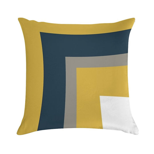 Half Frame Minimalist Geometric Pattern in Mustard Yellow, Navy Blue, Grey, And White Soft Skin-Friendly Throw Pillow
