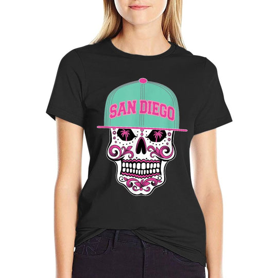 San Diego Mexican Sugar Skull Mint Green Pink SD City  Durable T-Shirt