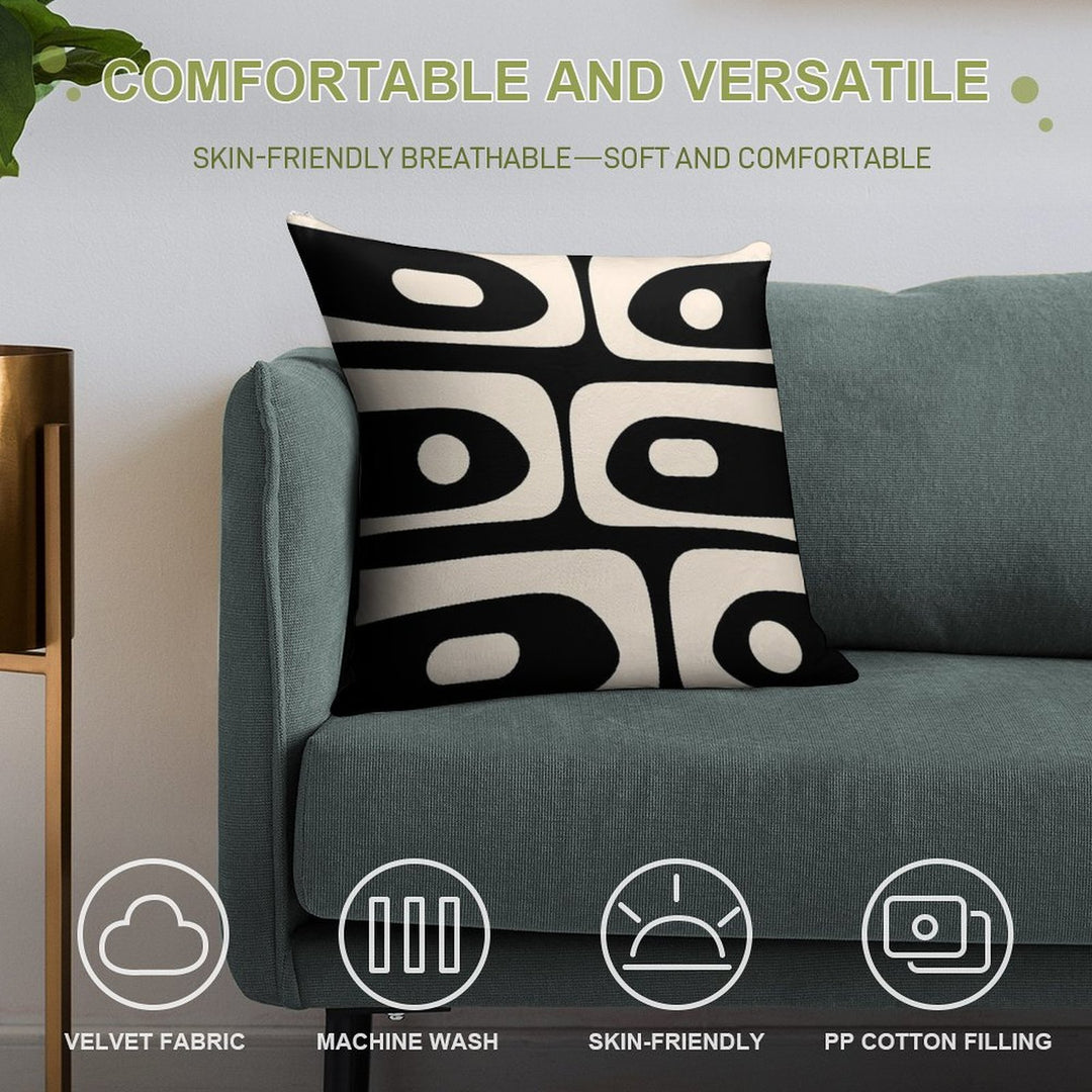 Mid Century Modern Piquet Abstract Pattern Black And Almond Cream Soft Decorative Cover Throw Pillow