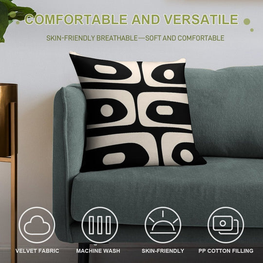 Mid Century Modern Piquet Abstract Pattern Black And Almond Cream Soft Decorative Cover Throw Pillow