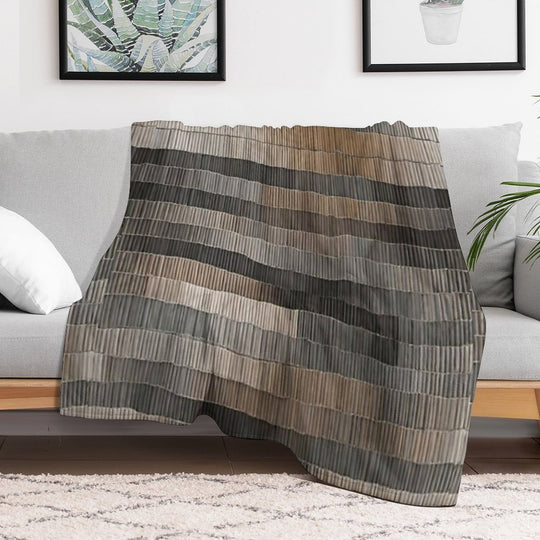 Black & Grey Horizontal Strap Abstract Retro Pattern Design Plush Throw Blanket