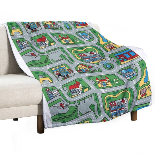 Car City Carpet Road Rug 90s Nostalgic Toy Machine-washable Throw Blanket