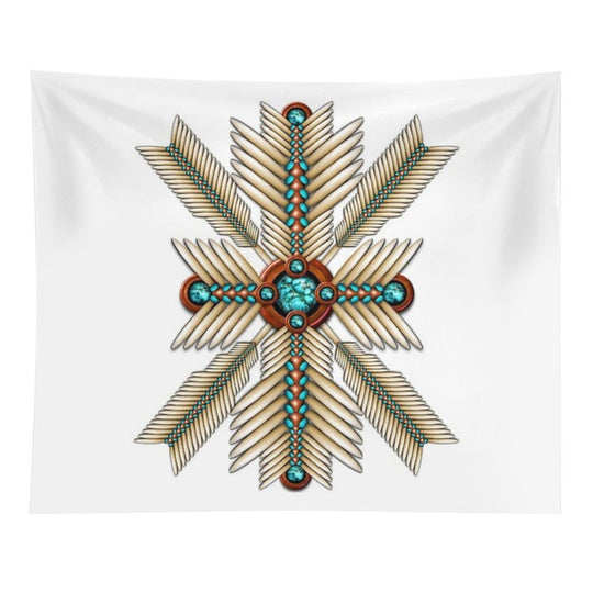 Bone And Turquoise Sunburst Tapestry