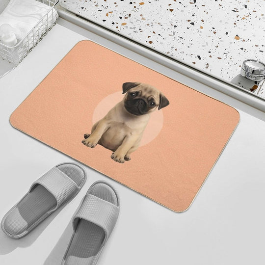 Cute Pug Puppy on Ditsy Background - Peach  Odorless Bath Mat