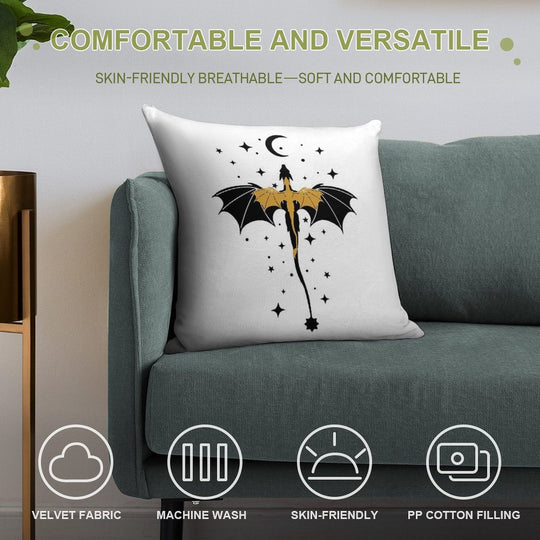 Black And Gold Starry Dragons Soft Skin-Friendly Throw Pillow