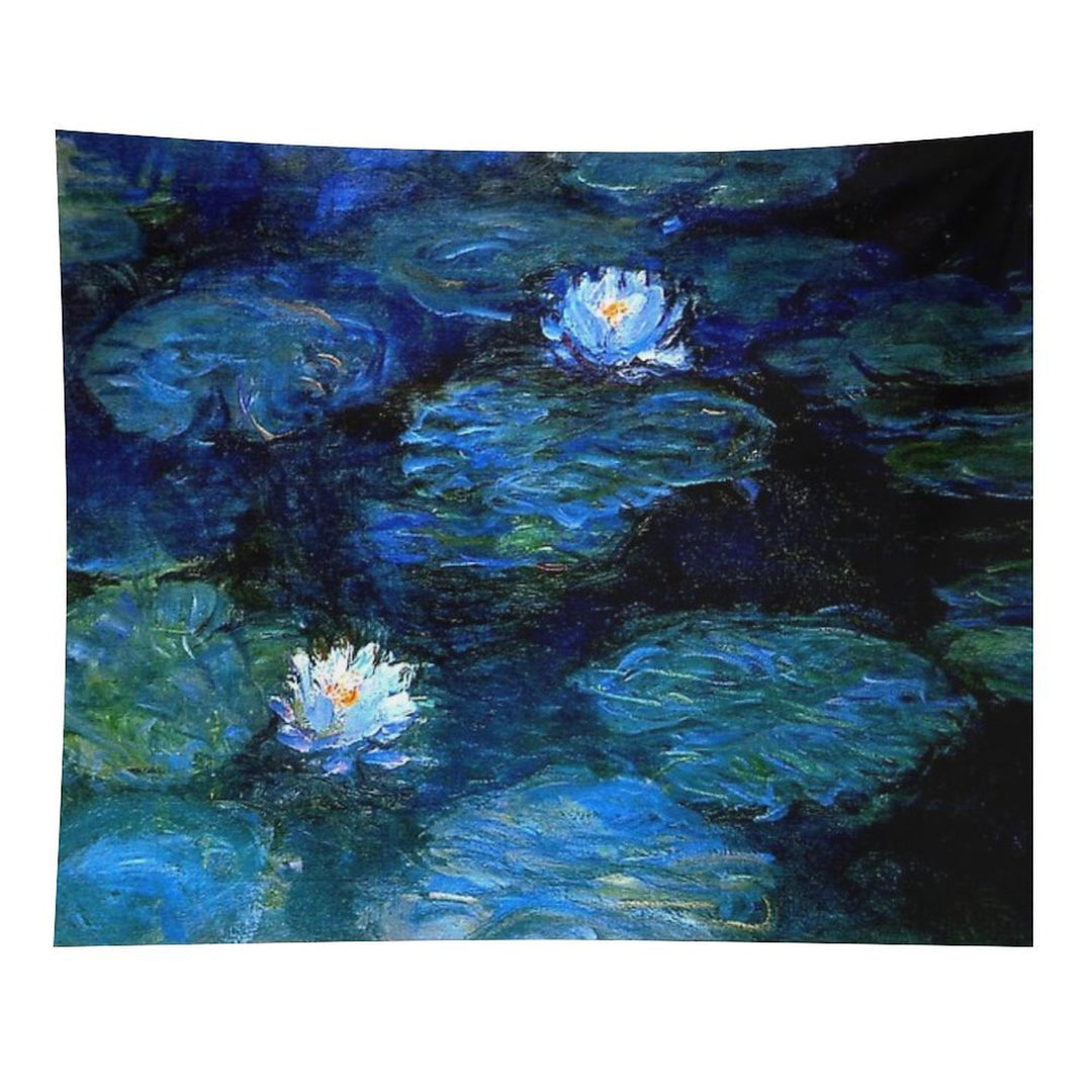 Water Lilies Monet Deep Blue Tapestry