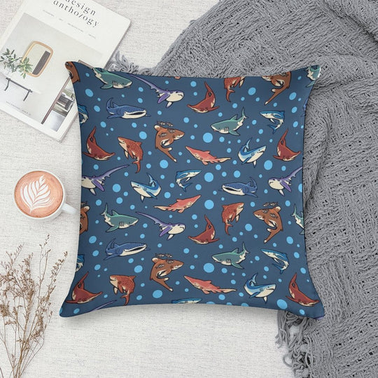 Sharks in The Dark Blue Soft Luxury Feel Throw Pillow