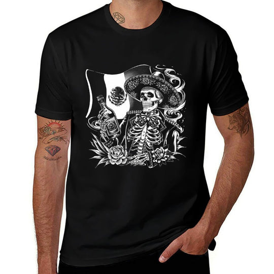 Mexico Vintage Skeleton Tequila Dia De Los Muertos Mexican  Slim-fit Cut T-Shirt
