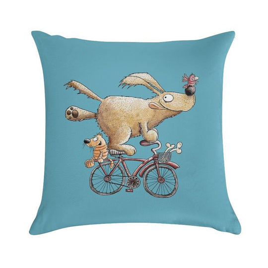 Funny Dog Rides The Bicycle Soft Durable Construction Throw Pillow
