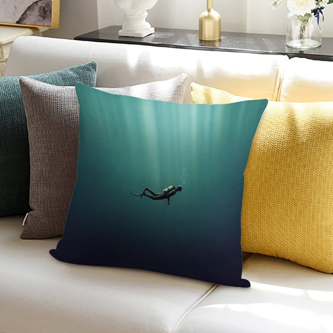 Underwater Scuba Diver in A Dark Lake Soft Luxury Feel Throw Pillow