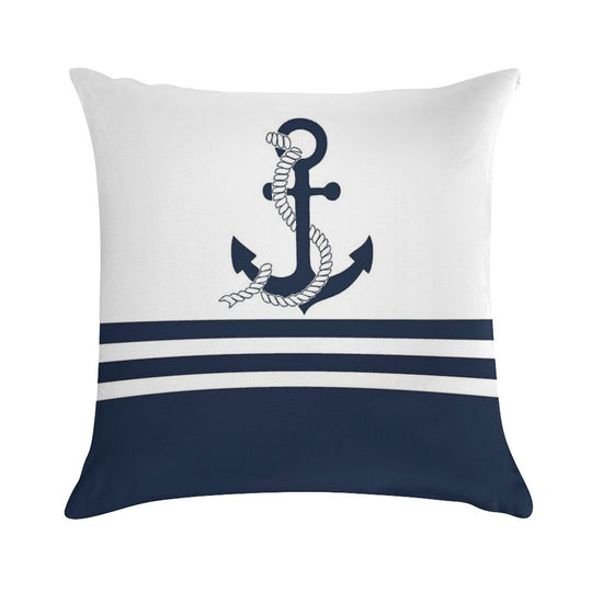Nautical Blue Anchors with Blue And White Stripes Soft Skin-Friendly Throw Pillow